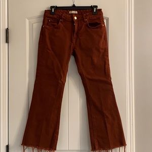 ZARA rust cropped wide leg jeans
